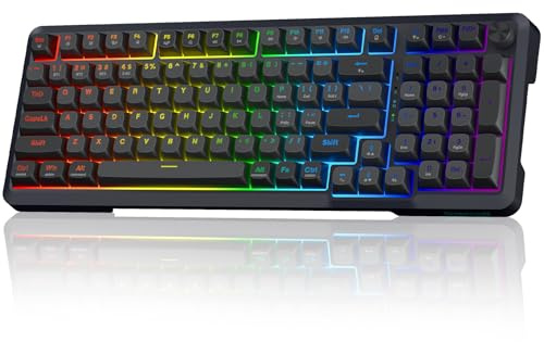 Redragon Wireless Mechanical Keyboard, 3 Mode Gasket Mounted RGB Gaming Keyboard with Volume Knob, Pre-Lubed Linear Switches, MDA-Profile, 98 Keys Hot Swappable Creamy Keyboard for PC/Tablet/Xbox/PS4