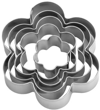 Juego de 5 moldes de acero inoxidable para galletas y tartas – forma de flores para postres