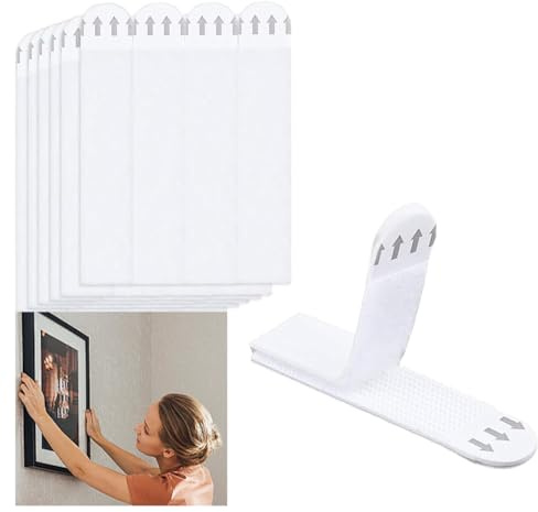 Tiras adhesivas de velcro para colgar cuadros, 16 x 70 mm (24 pares/paquete), cinta adhesiva de doble cara, sin clavos, sin residuos, adhesivo fuerte para marcos, fotos, decoración (M)
