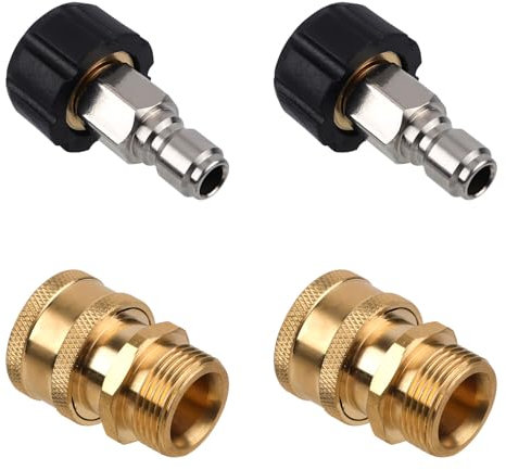 Gosknor 4pcs Raccord Rapide Nettoyeur Haute Pression, M22-14mm à 3/8 Pouces Adaptateur pour Nettoyeur Haute Pression Kit de Déconnexion Rapide pour Pompe de Tuyau de Laveuse Électrique