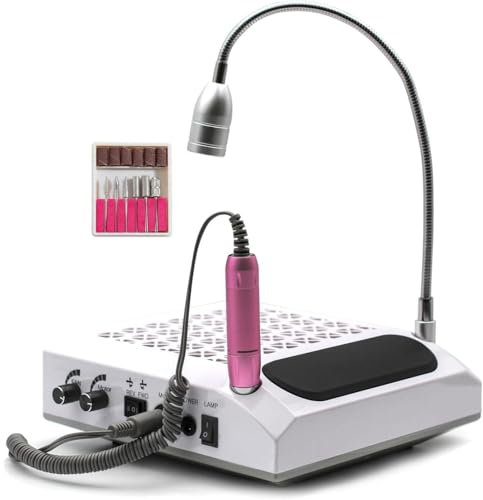 K2 Store - Fresa Unghie 4 in 1 Aspiratore da 60w e filtro lavabile con un Fresa Unghie Elettrico 30000 giri e Lampada Led 5w Bianco Freddo + kit 6 Punte