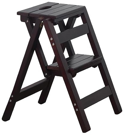 Escabeau pliable multifonction en bois pour adultes - Portable - 2 couches - Design épais - Idéal pour la cuisine domestique