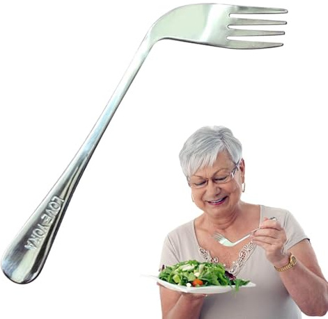 Old Man Elbow Fork Spoon – Schräger Gabelschlag – Utensil zur Selbstfütterung | Pflegeutensilien für die Ernährung älterer Menschen, bequem für ältere Menschen und