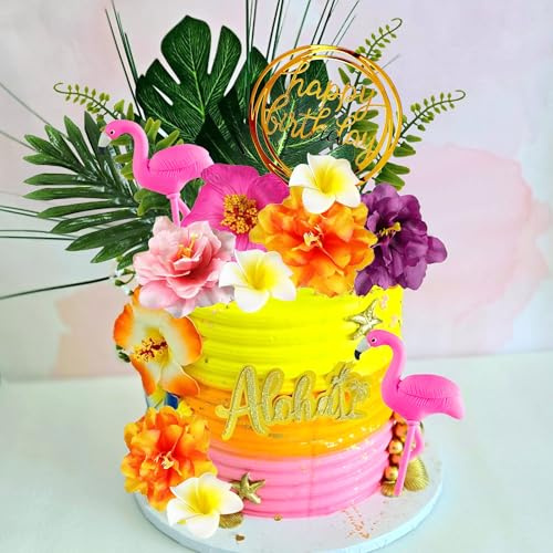 Tropischer Flamingo Tortenaufleger Luau Hawaiianische Tortendekorationen | Tropischer Flamingo Tortenaufleger Luau Tortendekorationen Hawaiianische Tortendekoration Strand Tortenaufleger Dekorationen