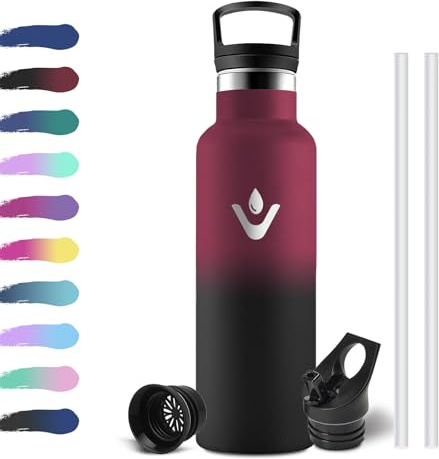 Trinkflasche Edelstahl 500ml, Auslaufsicher Thermosflasche mit Strohhalm, BPA-Frei, Kohlensäure Geeignet, Einhandöffnung, Vakuum Thermosflasche, Wasserflasche für Kinder, Sprudel, Camping, Gym