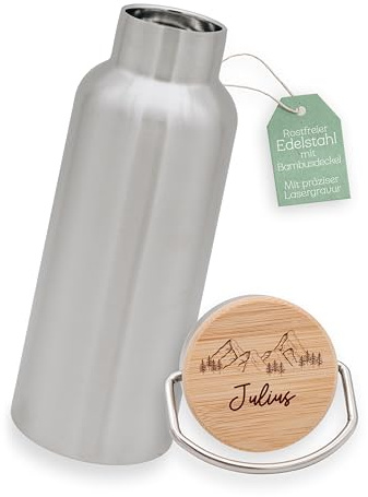 Abenteuernah Trinkflasche personalisiert, Sportlasche Edelstahl, Edelstahlflasche, Isolierflasche personalisiert, Trinkflasche isoliert, mit deinem indiduellen Design und Wunschnamen (Berge)