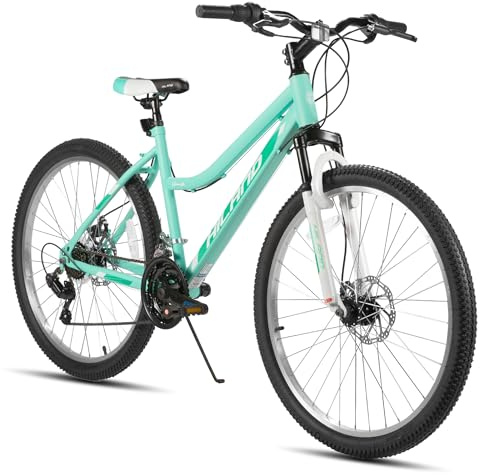 HILAND 26 Inch Women Mountain Bike, 18 Speed Bike for Women Lady, Adult Lady MTB with Dual Disc Brakes, Step-through Frame Mountain Bicycle, Mintgreen/Pink