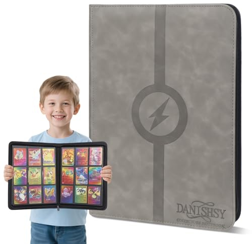 Sammelkarten Album, Pokemon Karten Sammelalbum, 540 Karten Kapazität 30 Seiten à 9 Pockets mit Reißverschluss, Wasserdichtes MTG, TCG & Sportkarten-Heft Kompatibel mit Yu-Gi-Oh, Ninjago, Mehr, Grau