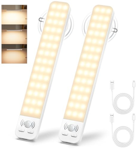 Ylatoial Luz LED con Sensor de Movimiento, 25CM Led Cocina Bajo Mueble con 3000K 2000mAh USB Recargable & Brillo Ajustable, Luces Led para Cocina, Armario, Garaje, Pasillo, Escalera-2 Piezas