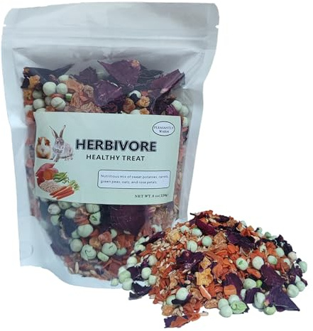Pleasantly Warm Chinchilla Food - 8oz Natural Treat Mix with Carrots, Green Peas, Sweet Potatoes, Oats and Rose Petals - for Squirrels, Rabbits, and Small Herbivores