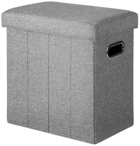 COSYLAND Puff Almacenaje 40L, Banco Almacenaje, Capacidad de Carga 200 kg, Tapizado Lino, Baúl para Dormitorio, Salón, Entrada, Organizador Multifuncional, Plegable, Gris Perla, 42x27x42cm