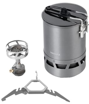 Fire-Maple Petrel Quickboil Pro,Sistema Cucina Campeggio Ultraleggero 600ml,Fornello Gas 2500W e Supporto Bombola Titanio,Kit Tutto-in-uno 255g per Trekking e Campeggio