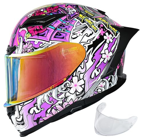 NENKI Motorradhelm Frauen und Männer ECE 22.06 Geprüft - Motorrad Integralhelm mit Sonnenblende, Belüftungssystem & abnehmbarem Innenfutter