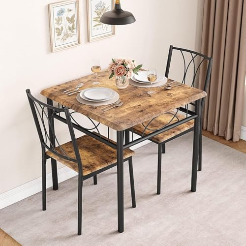 OPULENTHOME Esstisch-Set für 2, quadratisch, platzsparend, 3-teiliger Küchentisch mit 2 Stühlen, kompaktes Apartment-Küchen- und Esszimmer-Set, Möbel für kleine Räume (74 * 74 * 76CM)
