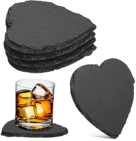 HOMOBABE 4 Posavasos Fáciles de Limpiar Forma de Corazón Negro de Pizarra y Decorativos para Copas de Vino y Bebidas para Mesa y Cocina