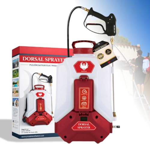 PHOENIX Dorsal Sprayer Evo | Pulverisateur Electrique 16L | Batterie Lithium 18V 4Ah | Autonomie 3h | Portée Jusqu’à 10m | Pulverisateur à Dos Professionnel avec Jeu de 4 Buses