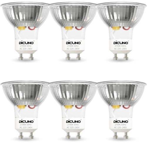 DiCUNO GU10 LED Bulbs, Warm White 2700K, 5W=40W, 400LM, 6Pcs | LED Spotlight Bulbs, Non-Dimmable, 120°Wide Beam Angle, for Recessed and Track Lighting