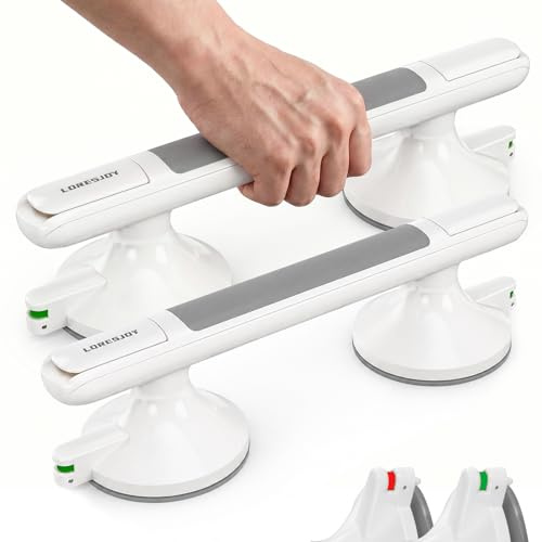 LORESJOY Maniglia Doccia Ventosa per Anziani, 2 PCS | 110 KG, Senza Foratura, Barra di Appoggio Rimovibile, Indicatore Sicurezza, Per Vasca Doccia Bagno WC