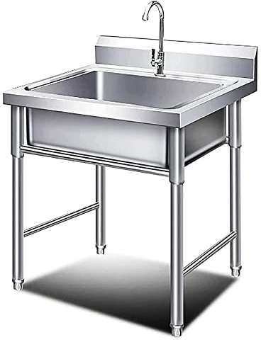 Lavabo a Incasso Quadrato a Vasca Singola in Acciaio Inox 304 con Rubinetto, per Interni, Esterni, Bagno e Ristorante./50 * 50 * 80 cm