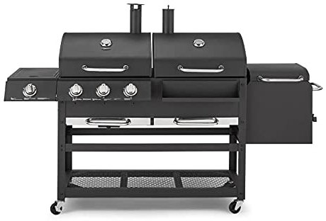 Tower T978507 Ignite Multi XL Grill BBQ, Gas & Charcoal Grill with Built-in Smoker and Side Burner, Black