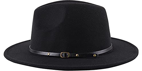 Bamboopack Chapeau Fedora classique en laine avec boucle de ceinture pour femme - Chapeau Panama à large bord - Chapeau trilby