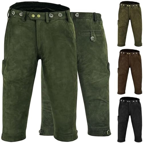 German Wear Jagd Lederhose Kniebundhose Jägerhose Trachtenlederhose Büffelleder 60/4XL, Dunkelgrün