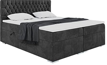 MEBLINI Boxspringbett mit Bettkasten - Gepolstert Doppelbett mit Matratze und Topper - Polsterbett mit Stauraum - Bett mit Kopfteil - Stauraumbett - Dalia - 200x200 - H3/Schwarz Samt