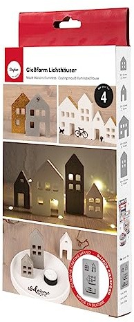Rayher Silikongjutform ljushus, form med 4 enkla motiv, formstorlek 14,5 x 26 x 1,7 cm, för hällning med kreativ betong, smyckesbetong, raysingjutpulver, gjutharts, vax, 36132000