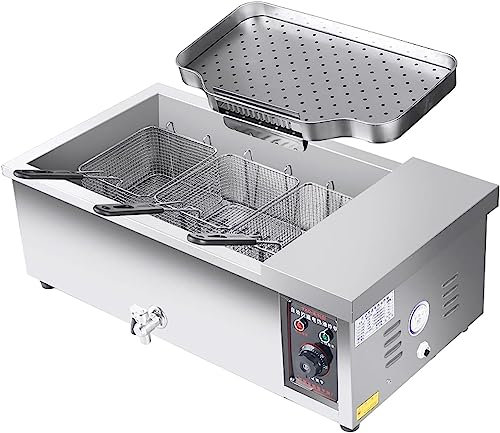 Freidora eléctrica con cesta y tapa, freidora comercial de acero inoxidable, freidora de encimera con control de temperatura for uso comercial