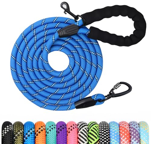Longe pour Chien, 1,2M/ 1,5M/ 2M/ 3M/ 5M/ 10M/ 15M/ 20M/ 30M Laisse de Dressage pour Chien, Long Laisse avec Poignée Rembourrée pour Petits, Moyens et Grands Chiens