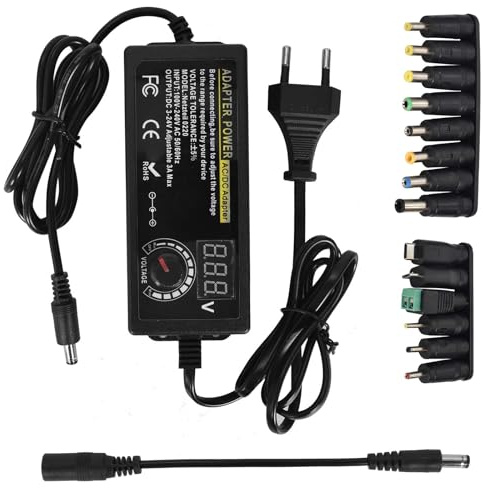 Justerbar strömadapter 3V-24 V 5 A 120 W, universell AC/DC-adapter 100 V - 240 V AC till DC med 14 spetsar och polaritetsomvandlare för hemelektronik och USB-enheter - 3 A Max
