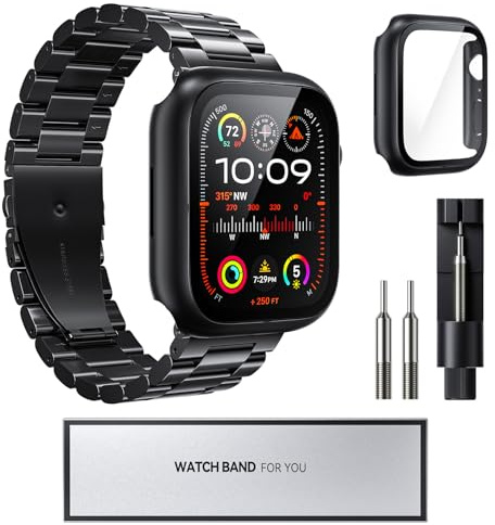 Kompatibel med Apple Watch Band, 49mm 45mm 46mm 44mm 42mm 41mm 40mm 38mm, iWatch-remmar i metall med fodral för Apple Watch Ultra Series 10 9 8 7 6 5 4 3 2 1 SE (svart, 46mm series10)