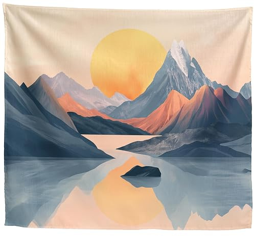 Xolytar Boho Geometric Mountain Tapestry for Nursery & Office – Minimalist Abstract Sunset Wall Art, Mid Century Modern Nature Landscape Wall Hanging for Baby Room, Zoom Background (60x50)