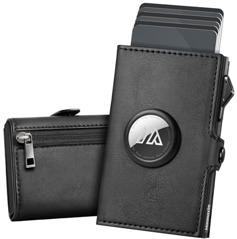Manmaxim Airtag Wallet with Compact, Pop-up Air Tag Wallet for 8-10 Cards, 10+ Banknote & 2 ID Windows RFID Card Holder Wallets with Coin Pocket Smart Wallets for Men UK, (Black)