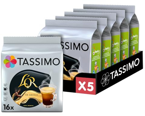 Tassimo, 80 Dosettes Café L'OR Absolu, 100% Arabica | Compatibles avec les machines TASSIMO, 80 cafés, 5 packs de 16 dosettes