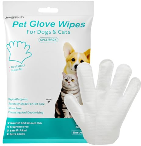 JVVEKKNNS Pet Cleaning Glove Wipes 6 PCS| Plant-Based Wash-Free Grooming Mitt for Dogs & Cats | Gentle on Fur Face Paws & Body | Portable for Travel & Daily Care