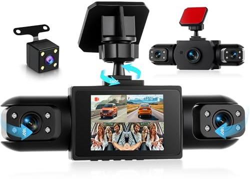 Rimoody 360° 4 Canales Dashcam para Coche, 4 1080P Delantera y Trasera Izquierda Derecha, 2 Pulgadas IPS Dash CAM 1080P con Visión Nocturna IR/Vídeo en Bucle/24H Monitor/Asistencia de Estacionamiento
