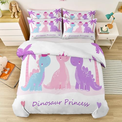 Sets Housse de Couette 140 x 200 cm avec 2 x Taies d'oreiller 65 x 65 cm,Minimalisme Animaux Dinosaures Palmiers Imprimé Microfibre - Literie Parure de Lit Linge de Lit avec Fermeture Éclair Blanc