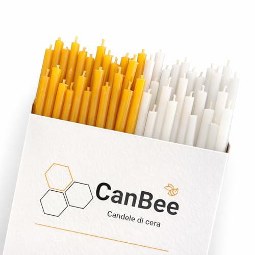 50 Candele Sottili Bianche e Gialle – Luce e Gioia in Cera d’Api 100% Naturale 16cm x 5mm, 40 Minuti Senza Fumo e Senza Gocciolamenti – Ideali per Meditazione, Visualizzazione e Rituali di Armonia