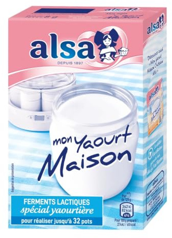 ALSA - Ferment Lactiques Yaourt Maison Spécial Yaourtière - Pour Réaliser Jusqu'à 32 Pots · Un Goût Doux · Pour un Yaourt Facile, Fait Maison et Inratable - les 4 sachets de 2g - 8g - Le Lot De 4