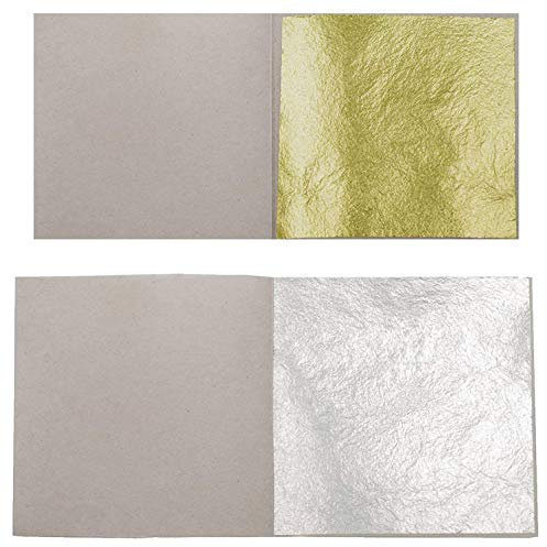 10 Blatt Echtes Blattgold 3,8cm x 3,8cm 23 Karat Echt Gold + 10 Blatt Echt Blattsilber 5cm x 5cm zum Vergolden Versilbern Basteln Künstlerbedarf Goldfolie Silberblatt Silber 925