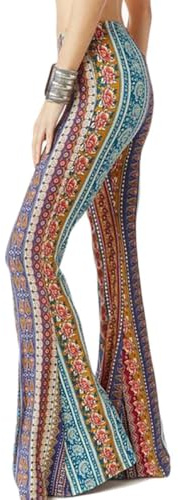 WSPLYSPJY Women's Print Stretch Bell Bottom Flare Palazzo Pants Trousers