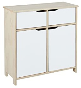 Inter Link- Kommode - Sideboard - 2 Türen - 2 Schubladen - Massivholz - milchweiße MDF-Türen - Gudjam V1