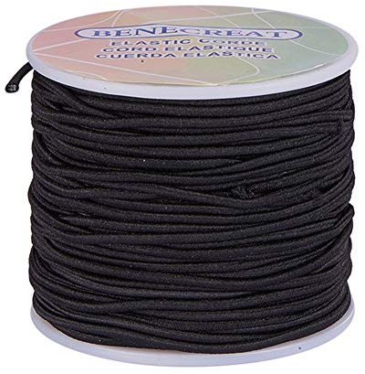 BENECREAT 2mm 50m elastische Schnur, Schmuckherstellung Perlenschnur, Stretchfaden Draht Stoff Crafting String Seil Bungee Cord für DIY Handwerk Armbänder Halsketten, Schwarz