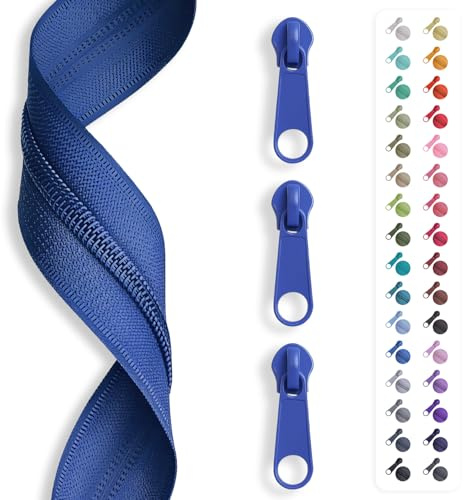 5m Reißverschluss endlos, Spirale 5mm + 10 Schieber/Zipper 27 Farben, Meterware (Blau)
