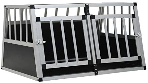 Festnight Hundar transportlåda för bil 89 x 69 x 50 cm, med dubbel dörr, hundlåda billåda hundtransportlåda aluminiumbox hund reselåda silver