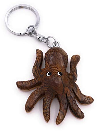 Onwomania Porte-clés Pieuvre en bois Calmar Mollusque Mer sous-marine Octopus Pendentif Charme
