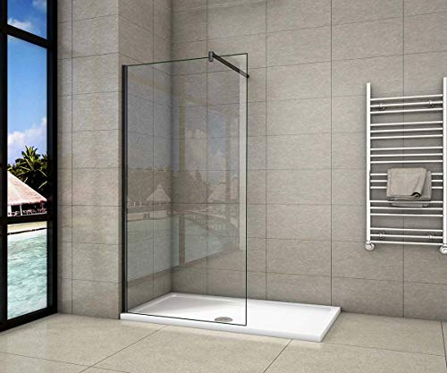 Parete Doccia Walk-In 60x200cm Vetro 8mm easy clean Barra Tagliabile: 90cm | Telaio Nero Opaco, Vetro Temperato, Stabilizzatrice