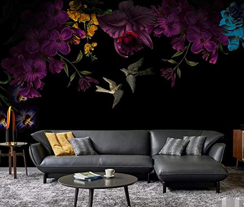 Papier Peint 3D Intissé Fleur De Pivoine Dessinée À La Main Noir Papier Peint Panoramique 3D Moderne Decoration Murale Chambre Salon Décoration Murale 150cmX105cm