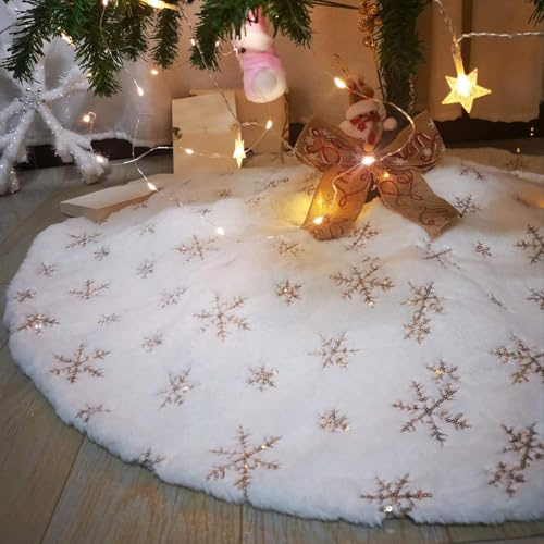 122cm Weihnachtsbaum Rock Weihnachtsbaumdecke Rund Weihnachtsbaum Decke Groß Fell Christbaumdecke Christbaumständer Teppich Baumdecke Weihnachtsbaum Deko (120cm-Gold)